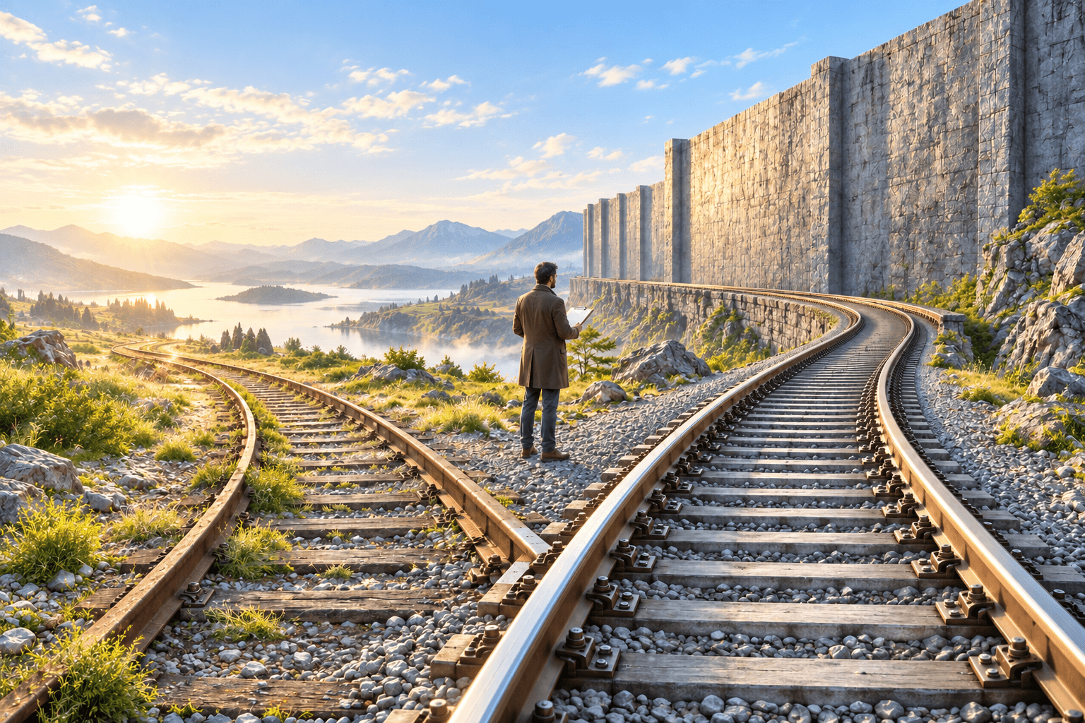 Bivio ferroviario nella luce del mattino