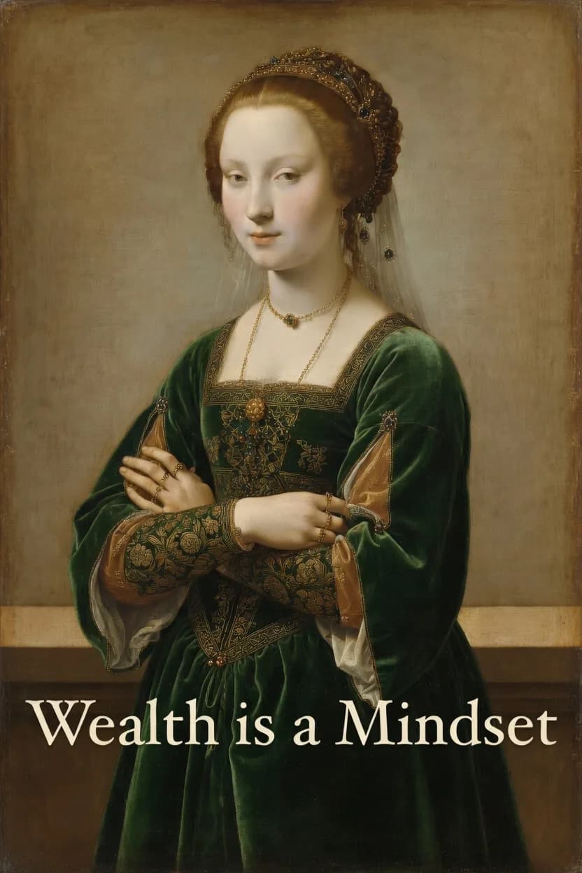 Ritratto con la scritta Wealth is a Mindset